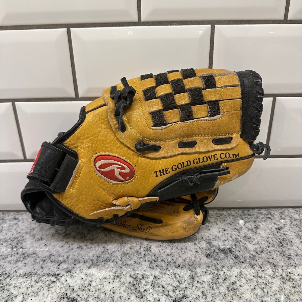Rawlings Youth 11.5 Inch Baseball Glove Tan Black Leather Basket-Web P115BFT